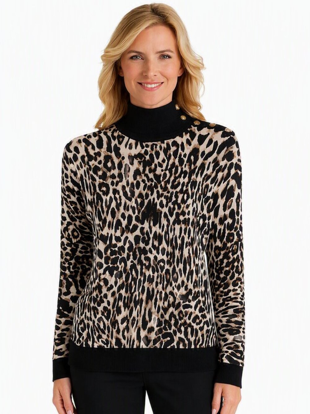 EUC Calvin Klein Leopard Print Mock Neck Long Sleeve Sweater Size Medium